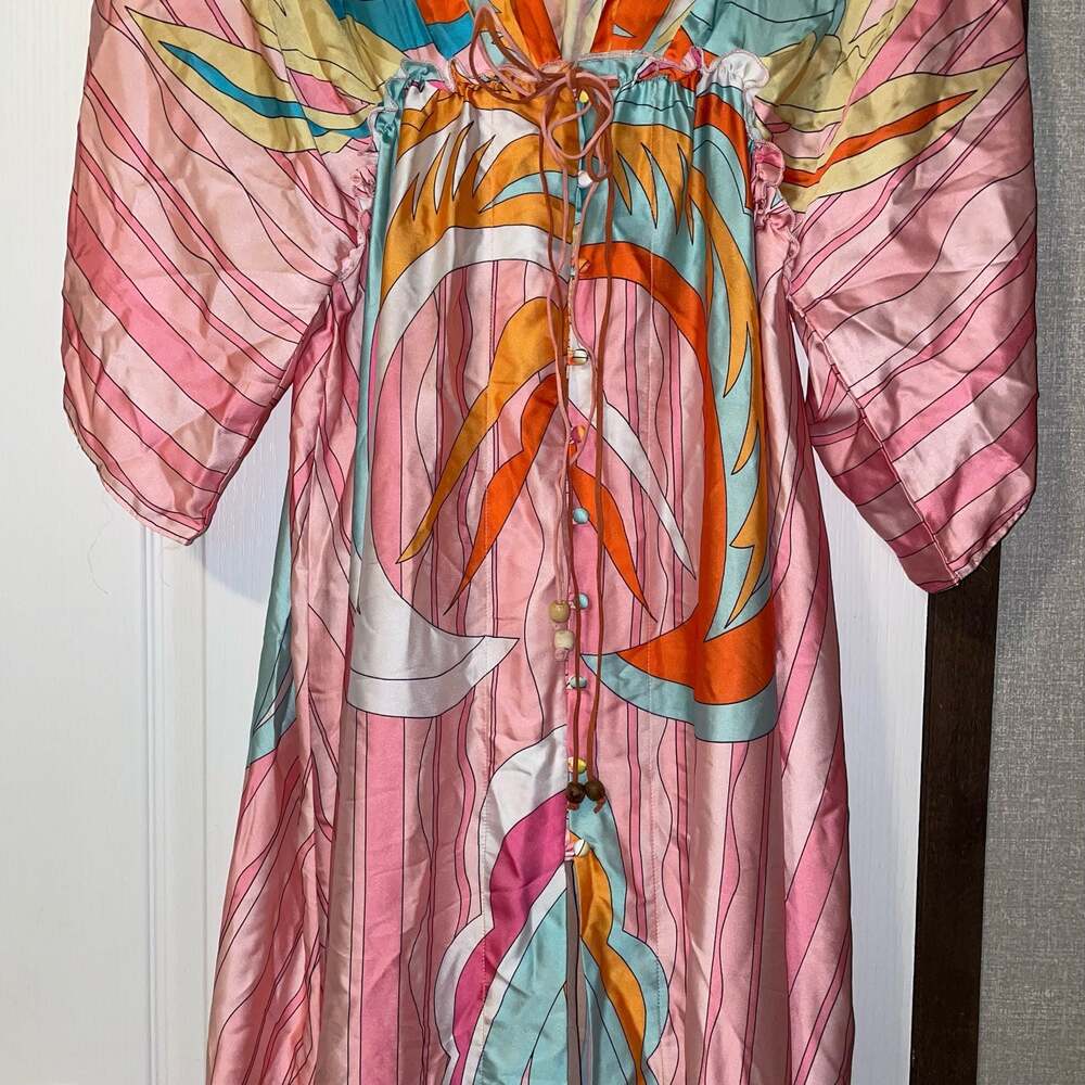 Ms. Bling Women's Tropical Print V-Neck Button-Front Maxi Beach Dress - Picture 2 of 9